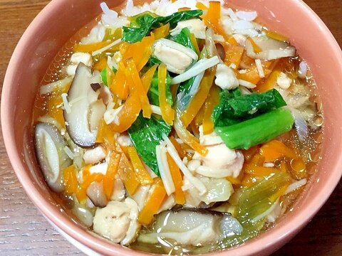 野菜たっぷり♡鶏スープご飯（鶏飯風）